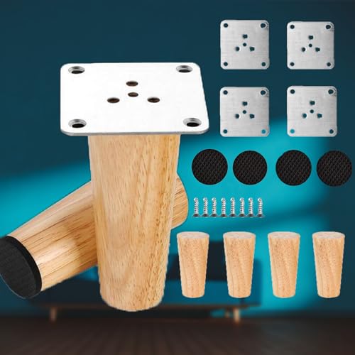 4 STK Möbelbeine Holz, Hölzerne Sofabeine, 10cm Hölzerne Möbel Füße, Gerades Massives Konisches Holz Tischbeine Mit Nicht-silp Pads, Schraube und Montageplatte Für Tisch Stuhl Schrank Bett Kommode von YIPUETERNITY
