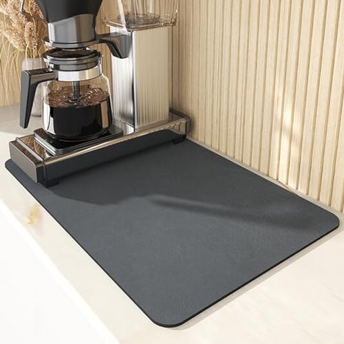 40 x 60cm Kaffeemaschine Abtropfmatte, Rutschfeste Matte Unter Kaffeemaschine, Abtropfmatte Geschirr Schnelltrocknend Für Küchenspüle Counter Protector, Geschirr Bar Arbeitsplatte(Dunkel Grau) von YIPUETERNITY