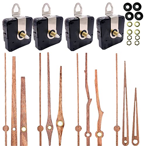 YIPUETERNITY Uhrwerk Mechanismus, Silent Uhren Mechanismus, Lange und Kurze Welle Quarz Uhrwerk Für Wanduhr, Wanduhr Silent Clock Uhrerk Mechanismen mit 4 Holzhänden Für DIY Uhr Reparatur (Holz-4pcs) von YIPUETERNITY