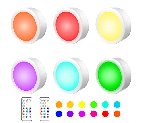 YIQAN RGB LED Schrankbeleuchtung 13 Farben, kabellose Unterschrankbeleuchtung, farbwechselnde Puck-Beleuchtung und dimmbare Unterschrankbeleuchtung, batteriebetriebene Schrankbeleuchtung, 6er Pack von YIQAN