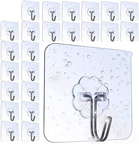 YIQI 20 Stücke Haken Selbstklebend Wiederverwendbar Transparenter Klebehaken Handtuchhaken Kleiderhaken Wasserfest Badezimmer Haken Ohne Bohren für Küche Bad Wand & Decke Aufhänger,Max 6kg von YIQI