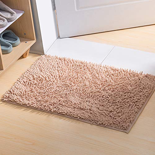 YIQI Shaggy-Teppich aus Chenille-Mikrofaser, weich und bequem, Wasser, super saugfähig, rutschfest, dick, für Badezimmer (60 x 40 cm, Khaki) von YIQI