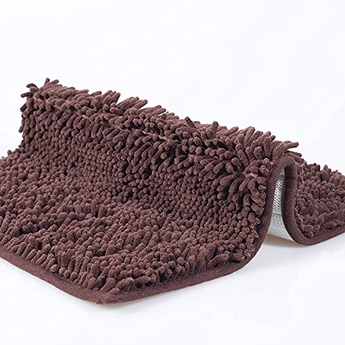 YIQI Shaggy Badematte aus Chenille-Mikrofaser, weich und bequem, wasserabsorbierend, rutschfest, dick für das Badezimmer (60 x 40 cm, Braun) von YIQI