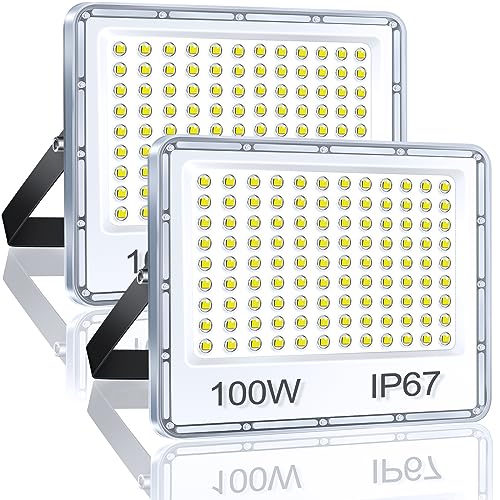 YIQIBRO LED Strahler Außen 100W 2 Stück, LED Fluter Superhell 10000LM 6500K Kaltweiß LED Scheiwerfer, IP67 Wasserfest Aussenstrahler, Außenstrahler für Hinterhof, Terrassen, Garage, Flur, Garten von YIQIBRO