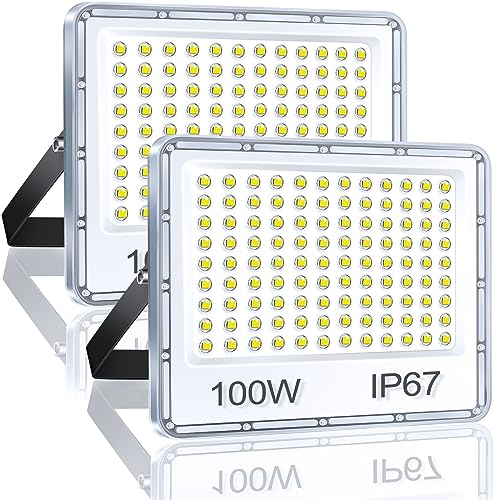 YIQIBRO LED Strahler Außen 100W 2 Stück, Fluter Superhell 10000LM 6500K Kaltweiß LED Scheiwerfer, IP67 Wasserfest Aussenstrahler, Außenstrahler für Hinterhof, Terrassen, Garage, Flur, Garten von YIQIBRO