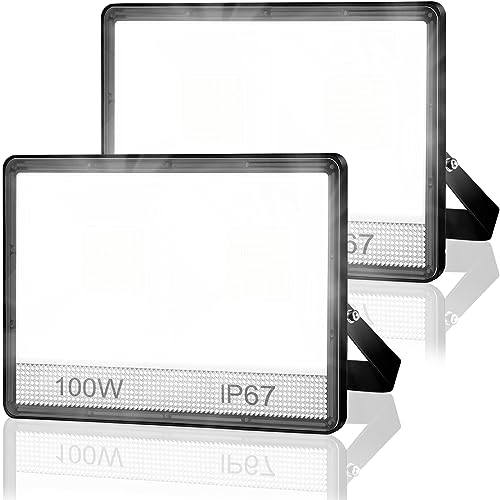 YIQIBRO LED Strahler Außen 100W 2 Stück, 2 in 1 Fluter 10000LM Superhell Aussenstrahler, 7000K Kaltweiß LED Scheinwerfer,IP67 Wasserdicht Außenbeleuchtung für Garten Garage Hof Sportplatz Terrasse von YIQIBRO
