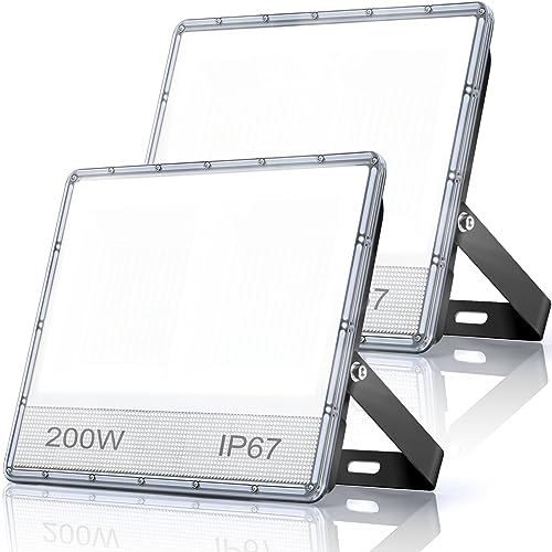 YIQIBRO LED Strahler Außen 200W 2 Stück, 2 in 1 LED Fluter 20000LM Superhell Aussenstrahler, 7000K Kaltweiß LED Scheinwerfer mit LED Trafo, IP67 Wasserdicht Außenbeleuchtung für Garten Hof Sportplatz von YIQIBRO