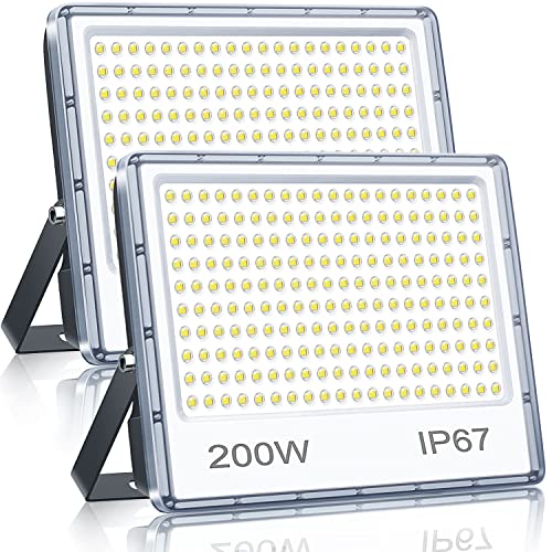 YIQIBRO LED Strahler Außen 200W 2 Stück, LED Fluter mit Treiber, 20000LM 6500K Kaltweiß Superhell Scheiwerfer, IP67 Wasserfest Außenstrahler für Hinterhof, Terrassen, Garage, Flur, Garten von YIQIBRO