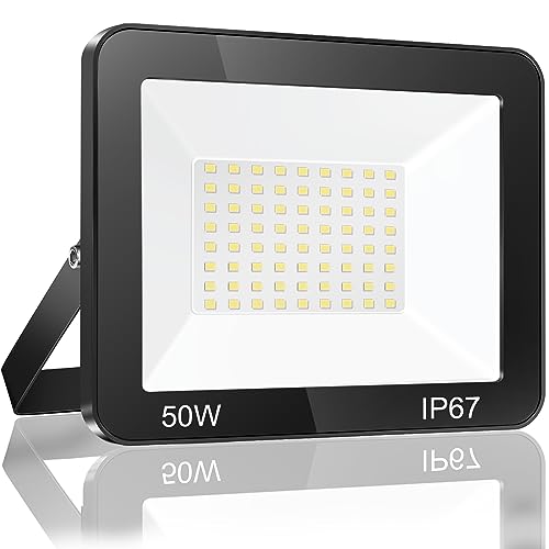 YIQIBRO 50W LED Strahler Außen, IP67 Wasserfest LED Fluter Flutlicht, 5000LM 7000K Kaltweiß Superhell LED Scheiwerfer Aussenstrahler für Lager, Garten, Garage, Hof, Terrasse von YIQIBRO