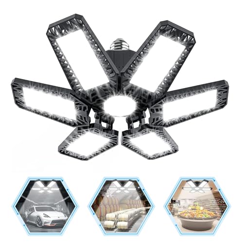 YIQIBRO Garagenlampe LED 185W 18500LM 1 Stück - 6500K Garagenlampe Werkstattlampe mit 6+1 Verstellbaren Paneelen, E26/E27 LED Garagenbeleuchtung Kellerleuchte für Garage, Werkstatt, Keller von YIQIBRO