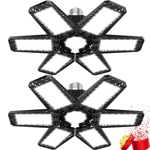 YIQIBRO Garagenlampe LED 185W 2 Stück, 18500LM 6500K Verformbare LED Werkstatt Deckenleuchte mit 6+1 Verstellbaren Paneelen, E26/E27 Werkstattlampe Garagenleuchte für Keller Geschäft Werkstatt Lager von YIQIBRO
