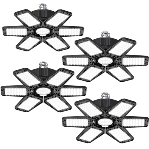 YIQIBRO Garagenlampe LED 185W 4 Stück, 18500LM 6500K Verformbare LED Werkstatt Deckenleuchte mit 6+1 Verstellbaren Paneelen, E26/E27 Werkstattlampe Garagenleuchte für Keller Geschäft Werkstatt Lager von YIQIBRO