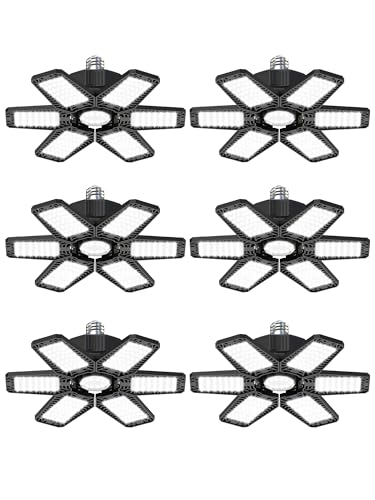 YIQIBRO Garagenlampe LED 185W 6 Stück, 18500LM 6500K Verformbare LED Werkstatt Deckenleuchte mit 6+1 Verstellbaren Paneelen, E26/E27 Werkstattlampe Garagenleuchte für Keller Geschäft Werkstatt Lager von YIQIBRO