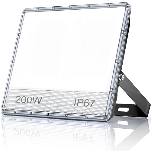 YIQIBRO LED Strahler Außen 200W, 2 in 1 Fluter 20000LM Superhell Aussenstrahler, 7000K Kaltweiß LED Scheinwerfer mit Trafo, IP67 Wasserdicht Außenbeleuchtung für Garten Garage Hof Sportplatz von YIQIBRO
