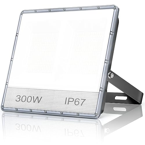 YIQIBRO LED Strahler Außen 300W, 2 in 1 LED Fluter 30000LM Superhell Aussenstrahler, 7000K Kaltweiß LED Scheinwerfer mit LED Trafo, IP67 Wasserdicht Außenbeleuchtung für Garten Garage Hof Sportplatz von YIQIBRO