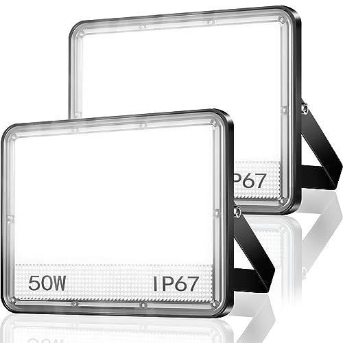 YIQIBRO LED Strahler Außen 50W 2 Stück, 2 in 1 Fluter 5000LM Superhell Aussenstrahler, 7000K Kaltweiß LED Scheinwerfer, IP67 Wasserdicht Außenbeleuchtung für Garten, Garage, Hof, Terrasse von YIQIBRO