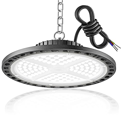 YIQIBRO LED Hallenstrahler Garagenbeleuchtung 100W 1 Stücke - 10000LM LED UFO Hallenbeleuchtung mit 11.8in Metallkette, Treiber, 6500K IP65 Werkstatt Deckenleuchte für Lagerhalle Fabriken von YIQIBRO