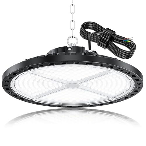 YIQIBRO LED Hallenstrahler Garagenbeleuchtung 200W 1 Stücke - 20000LM LED UFO Hallenbeleuchtung mit 11.8in Metallkette, Treiber, 6500K IP65 Werkstatt Deckenleuchte für Lagerhalle Fabriken von YIQIBRO