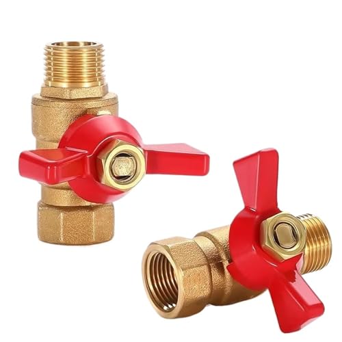 5/20/100 Stücke Messing Kugelhahn Luftkompressor Wasser Gas Öl Absperrventil 1/8 "1/4" 3/8 "1/2" BSP Gewinde Mini Männlich Zu Weiblich(1/2",5 PCS_RED_MALE TO MALE) von YIRONCNPA