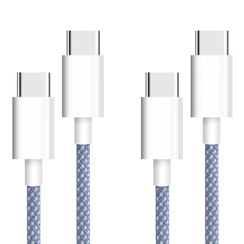 YISH USB C auf USB C Kabel [ 2Stück 1M+1M ] 60W USB C Kabel PD Schnellladekabel Nylon USB Typ C Ladekabel Kompatibel mit iPhone 15 Pro Max Samsung S24 S23 iPad Pro MacBook Pro/Air Pixel, Blau Weiss von YISH