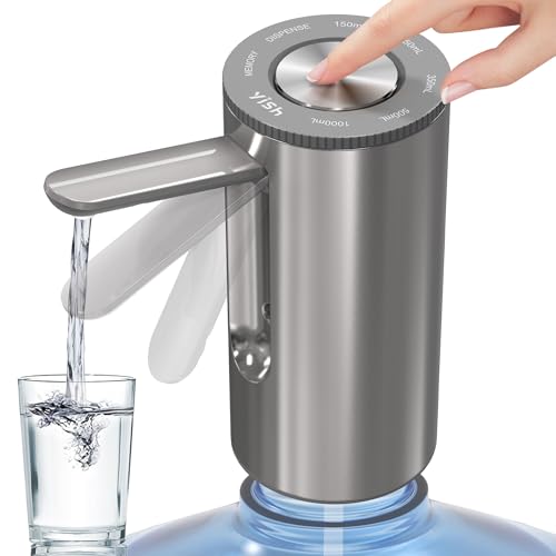 YISH Wasserflaschen Pumpe 5 Gallonen：Wasserspender Pumpe Tragbare mit Klappbarer Wasserauslass, Unterstützt USB-Laden, Wasserspender Automatische Mit 2 Adaptern, Für Zuhause, Küche, Büro, Camping von YISH