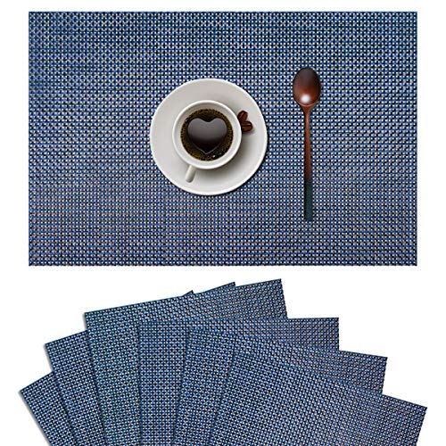 YISK Platzset Abwischbar Set aus 6 gewebten Vinyl Tischsets PVC Platzmatte,Platz-Matten für Küche Speisetisch Navy blau, 45 X 30 cm von YISK