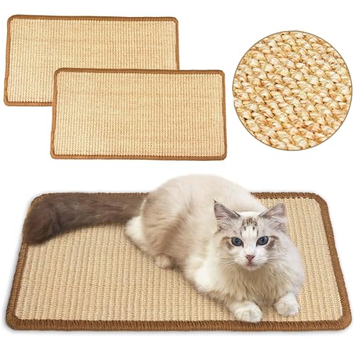 Kratzmatte Katze, 2 Stück Sisal Katzenkratzmatte, Katzen Kratzteppich, Natürlich Sisal Kratzteppich Katze, Sisal Kratzmatte Kratz, Katze Kratzschutz, für Sofa Möbel Tür Kratzschutz (50 × 25 cm) von YISKY