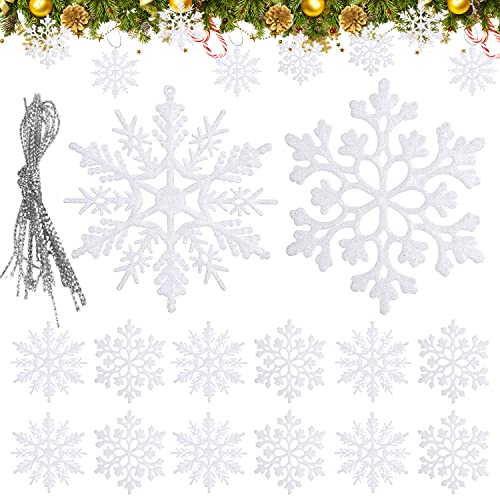 Weihnachten Schneeflocken, 36 Stück Glitter Schneeflocken,Christbaumschmuck Deko Plastik Aufhängen Weihnachtsbaum Hängende Ornamente Schneeflocke Weihnachtsdeko Fensterdeko von YISKY