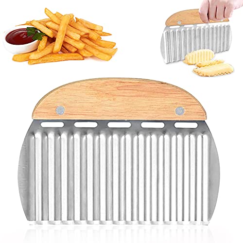 YISKY Kartoffel wellenschneider, Edelstahl Pommes Wellenmesser mit Holzgriff, Wellenschneider, Pommes Frites Chips Schneidemesser zum Schneiden von Kartoffeln, Süßkartoffeln und Obst oder Gemüse von YISKY