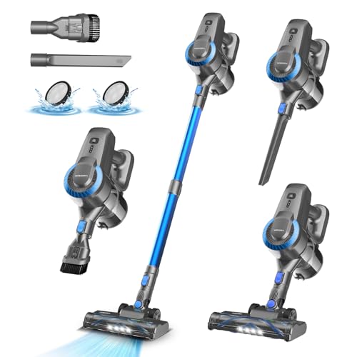 Akku Staubsauger, 25000Pa/175W/50Min Staubsauger Kabellos, Anti-Tangle-Bürste und Selbststehend, Ultraleichter Handstaubsauger akku vacuum cleaner Stielstaubsauger für Teppichen, Hartboden, Tierhaare von YISORA