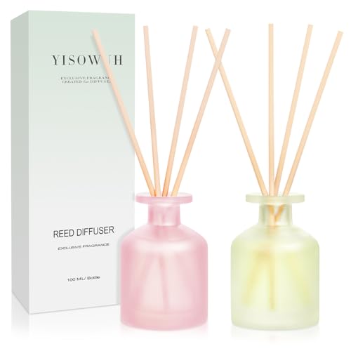 YISOWUH Raumduft-Duftstäbchen-Diffuser – Jasmin, grüner Tee & Ebenholzrose, 100 ml 2 Packungen Duftstäbchen-Diffusor-Set mit ätherischen Ölen und 16 Stäbchen, langanhaltender Duft für Zuhause von YISOWUH