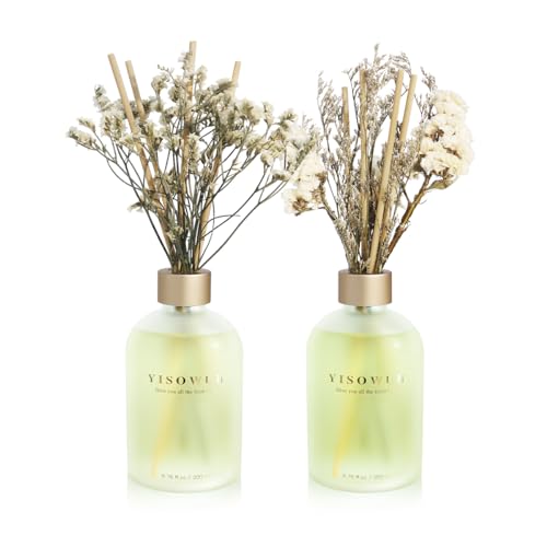 YISOWUH Raumduft-Rattanstäbchen-Diffuser – Jasminlilie und Osmanthus, 200 ml, 2 Packungen, Raumduft-Diffusor-Set mit ätherischen Blumenölen und 16 Stäbchen – lang anhaltender Duft für Zuhause von YISOWUH