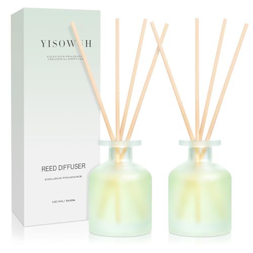 YISOWUH Raumduft-Duftstäbchen-Diffuser – Clean Linen 3,38 oz (100 ml) 2er-Pack Rattanstäbchen-Diffusor-Set mit ätherischen Ölen und 16 Stäbchen, lang anhaltender Duft für Zuhause, Badezimmer von YISOWUH