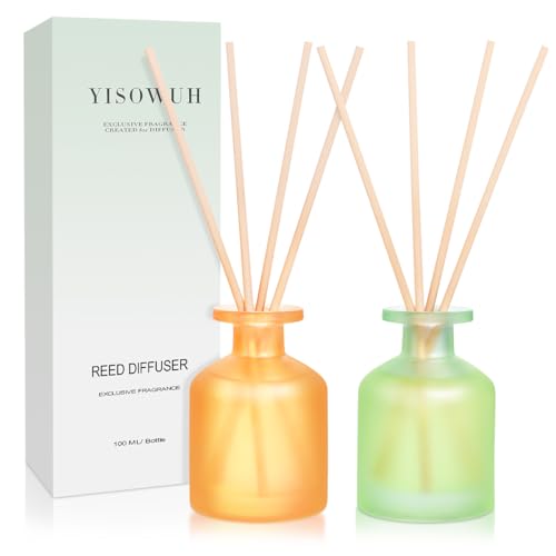 YISOWUH Raumduft-Duftstäbchen-Diffuser – Jasminlilie & Zitrus 100 ml, 2er-Pack Duftstäbchen-Diffusor-Set mit ätherischen Ölen und 8 Stäbchen, langanhaltender Duft für Zuhause, Badezimmer, Schlafzimmer von YISOWUH