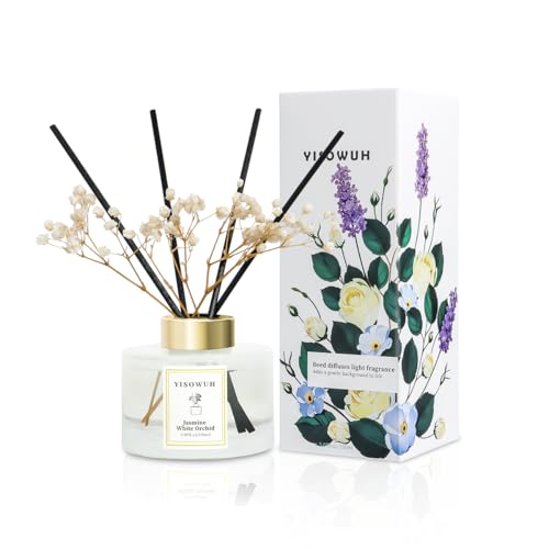 YISOWUH Raumduft-Rattanstäbchen-Diffuser, 150 ml Duftstäbchen mit weißem Jasmin Orchideenöl und 8 Duftstäbchen, Raumduft für Badezimmerregale von YISOWUH