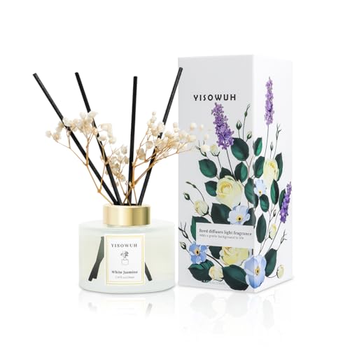 YISOWUH Raumduft-Rattanstäbchen-Diffuser, 150 ml Duftstäbchen mit weißem Jasmin und 8 Duftstäbchen, Raumduft für Badezimmerregale von YISOWUH