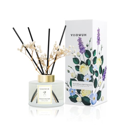YISOWUH Raumduft-Rattanstäbchen-Diffuser, 150 ml Ozean- & Meersalz öldiffusoren mit 8 Duftstäbchen, Raumduft-Diffusor für Badezimmerregale von YISOWUH
