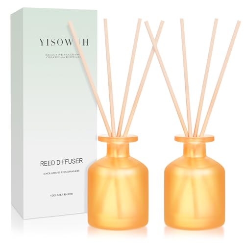 YISOWUH Raumduft-Rattanstäbchen-Diffuser – Zitrus 100 ml 2er-Pack Reed Diffusor-Set mit ätherischen Ölen und 16 Stäbchen, lang anhaltender Duft für Zuhause, Badezimmer, Geschenke von YISOWUH
