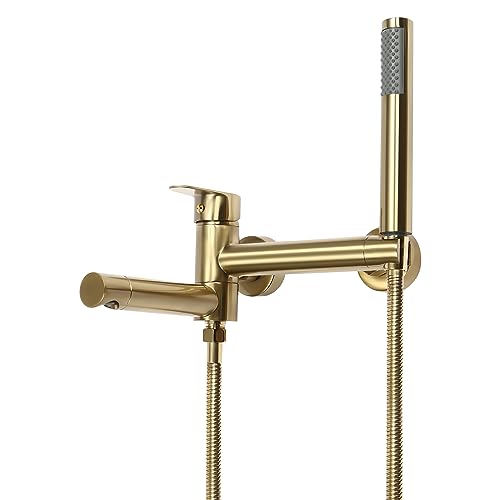 Badewannenarmatur mit Handbrause Badewannen Amaturen Set Wandmontage Badewannenhahn Wasserhahn für Badezimmer (Gold) von YISSALE