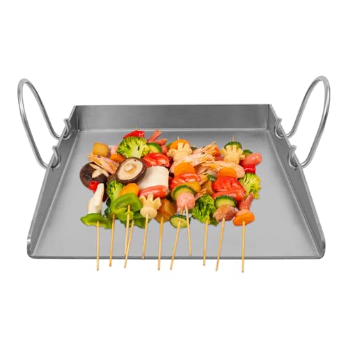 Edelstahl Grillplatte, 40×30×4.4cm Grillplatte mit Grillspachteln und Griff, Grillzubehör für Camping, Familiengessen Edelstahl Grillplatte, 40×30×4.4cm Grillplatte mit Grillspachteln und Griff, Grillzubehör für Camping, Familiengessen von YISSALE