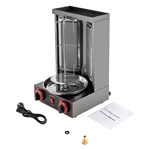 Gas Edelstahl Gas Döner Kebab Maschine Shawarma Gyro Grill Vertikal-Multigrill 3000W Dönergrill Tischgrill 360° Drehbar für Hotels Outlets Restaurants Snackbars von YISSALE