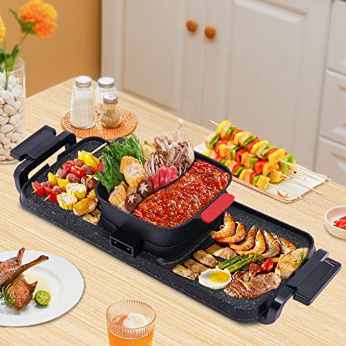 Grill Hot Pot integriert Hot Pot Doppeltopf Grill 2 in 1 Integrierte Kochtopf Heißtopf mit Grill Doppelte Kontrolle Shabu Shabu von YISSALE