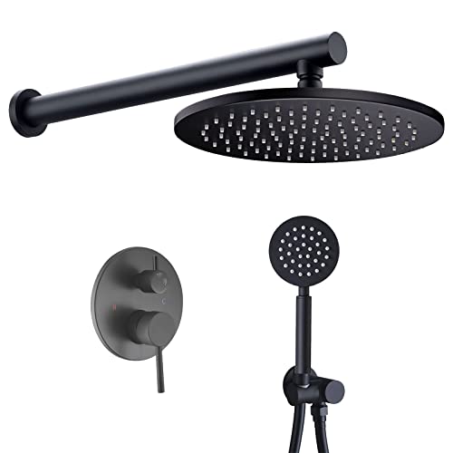 Unterputz Duscharmatur Duschsystem Schwarz 10" Regendusche Duschset mit Kopfbrause Handbrause Duschkopf von YISSALE