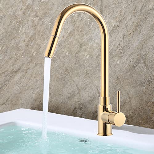 Wasserhahn Küche Gold Küchenarmatur Ausziehbar Mischbatterie mit Herausziehbarem Spültischarmatur für Küche Armatur Wasserhahn Küche Gold Küchenarmatur Ausziehbar Mischbatterie mit Herausziehbarem Spültischarmatur für Küche Armatur von YISSALE