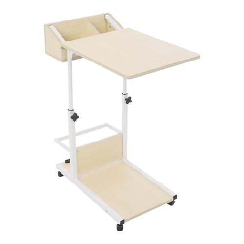 YISSALE Beistelltisch C Form Kaffeetisch,50X40cm Beistelltische Couch mit Vier Rollen, Höhenverstellbar 55-80cm,Sofatisch für Wohnzimmer, Schlafzimmer, Büro (Weiß) von YISSALE