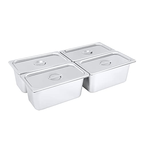 YISSALE Edelstahl Gastronomiebehälter GN Behälter 4x 1/3 GastroNorm mit Deckel 6" Tiefe Speisebehälter für Speisen Torten Hotelpfanne Tisch Food Pan von YISSALE