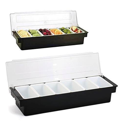 Plastik Zutatenbehälter 6 Einsätze Zutatenbox Beilagenbehälter mit transparenter Deckel Schwarzer ABS Kunststoff Behältnisse von YISSALE