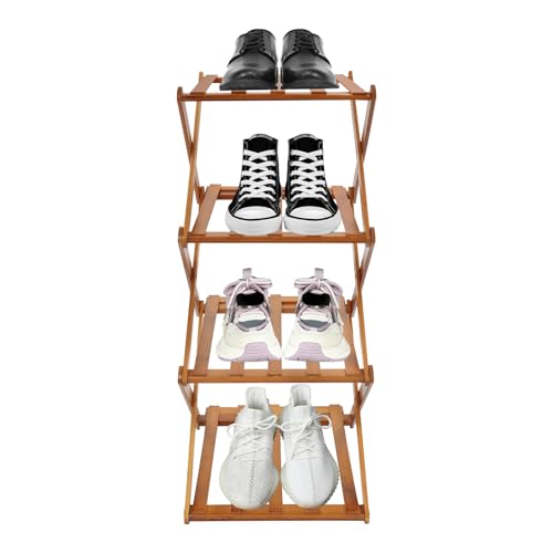 YISSALE Schuhregal mit 4 Ebenen, Bambus Faltbare Schuhe Veranstalter,Vertikales Klein,Freistehendes Schuhregal für Korridore, Schlafzimmer, Wohnzimmer (Braun) von YISSALE