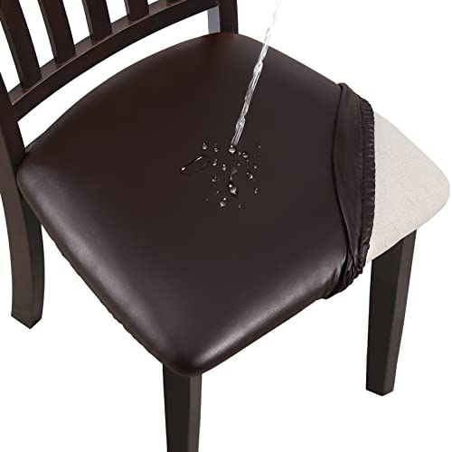 YISUN Esszimmer Stuhlhussen 4er/6er Set, Pu Leder wasserdichte Stretch Esszimmerstuhl Schutzhülle Waschbar, Geeignet für Büro, Schlafzimmer, Küche, Hotel (4, Braun) von YISUN