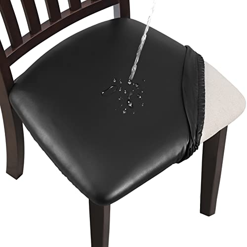 YISUN Esszimmer Stuhlhussen 4er/6er Set, Pu Leder wasserdichte Stretch Esszimmerstuhl Schutzhülle Waschbar, Geeignet für Büro, Schlafzimmer, Küche, Hotel (4, Dunkelschwarz) von YISUN